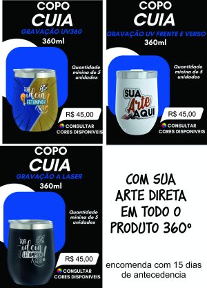 05 Copos cuia térmico em inox 360ml